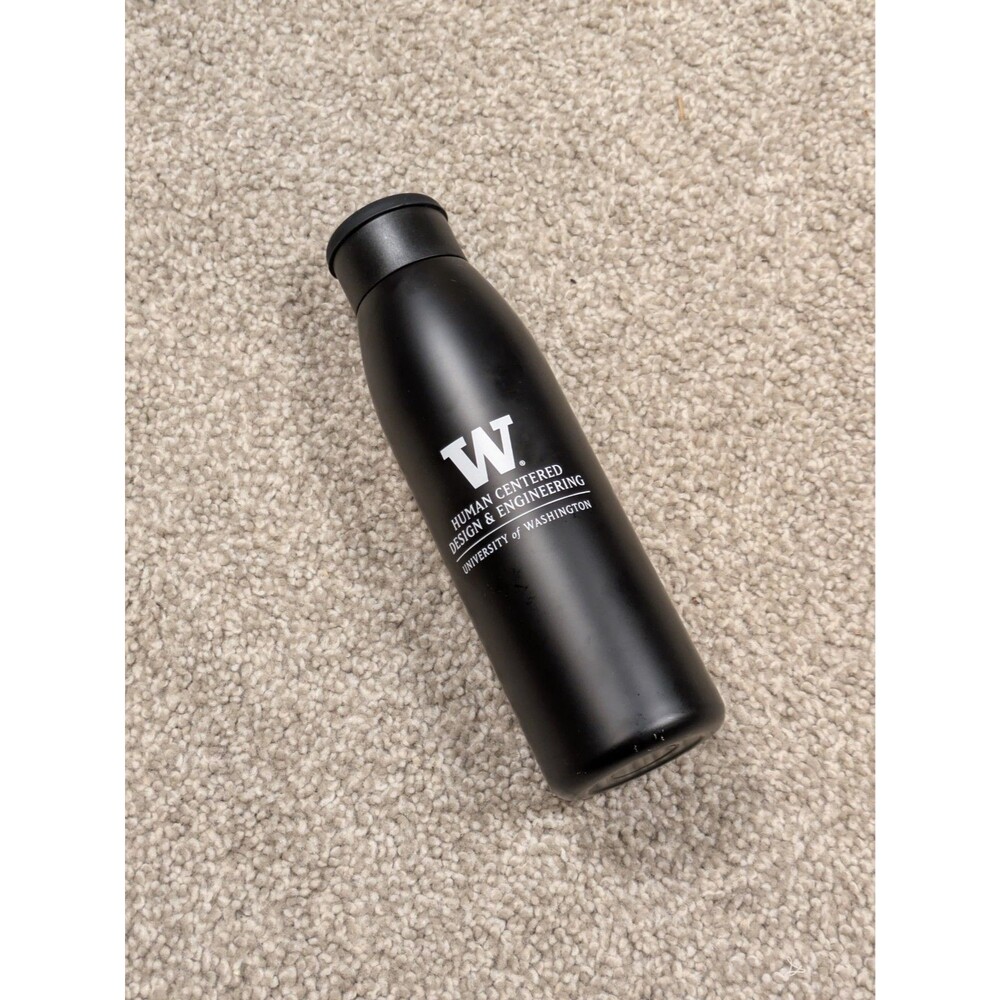 UW University Of Washington Huskies Black Stainless Steel Water Bottle Screw Cap